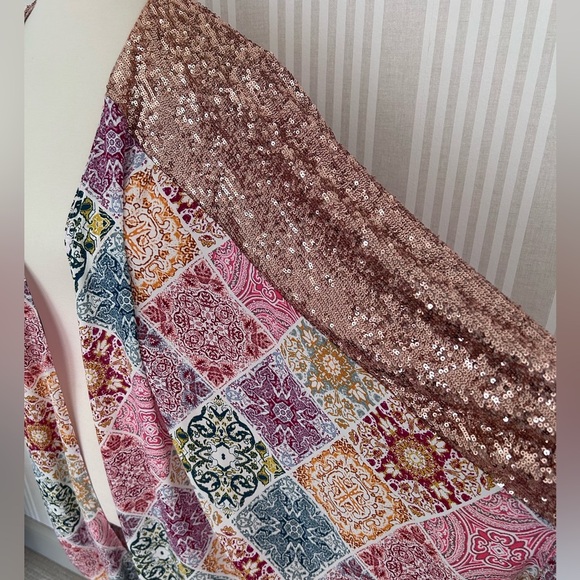 Anthropologie White & Pink Draped Kimono Shawl Paisley & Sequins 1 Size NEW - Picture 6 of 6